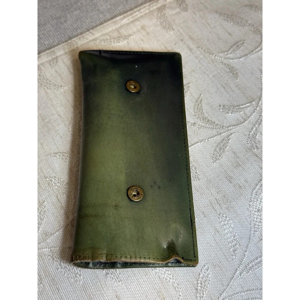 Vintage Green sunglass case dual-snap visor design. Leather With Silver Tone MCM